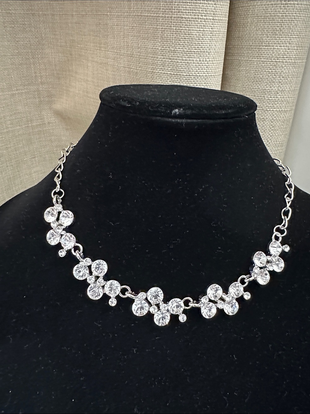 Silver Crystal Floral Statement Necklace - Clear Sparkle